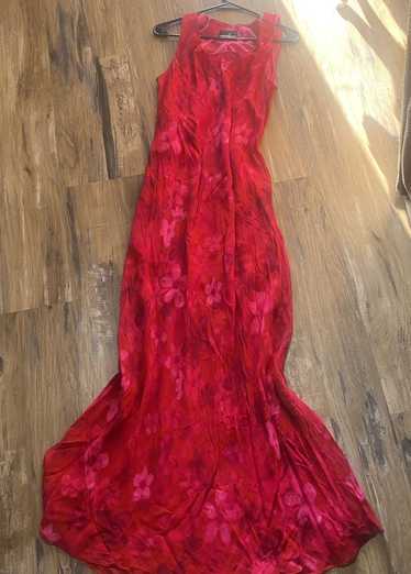 Vintage Y2K pink and red floral floor length dress