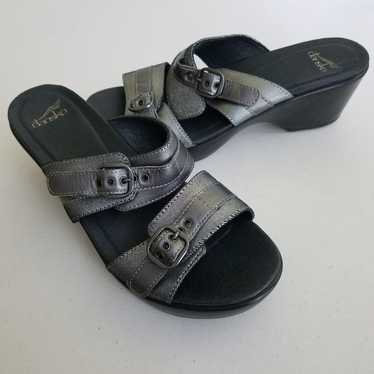 Dansko DANSKO Jessie Metallic Pewter Buckle Wedges