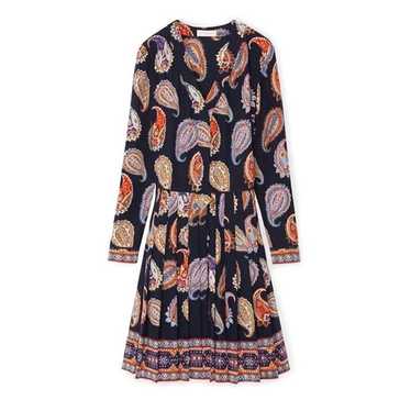 Tory Burch Pleated Paisley Print Navy Blue Dress … - image 1