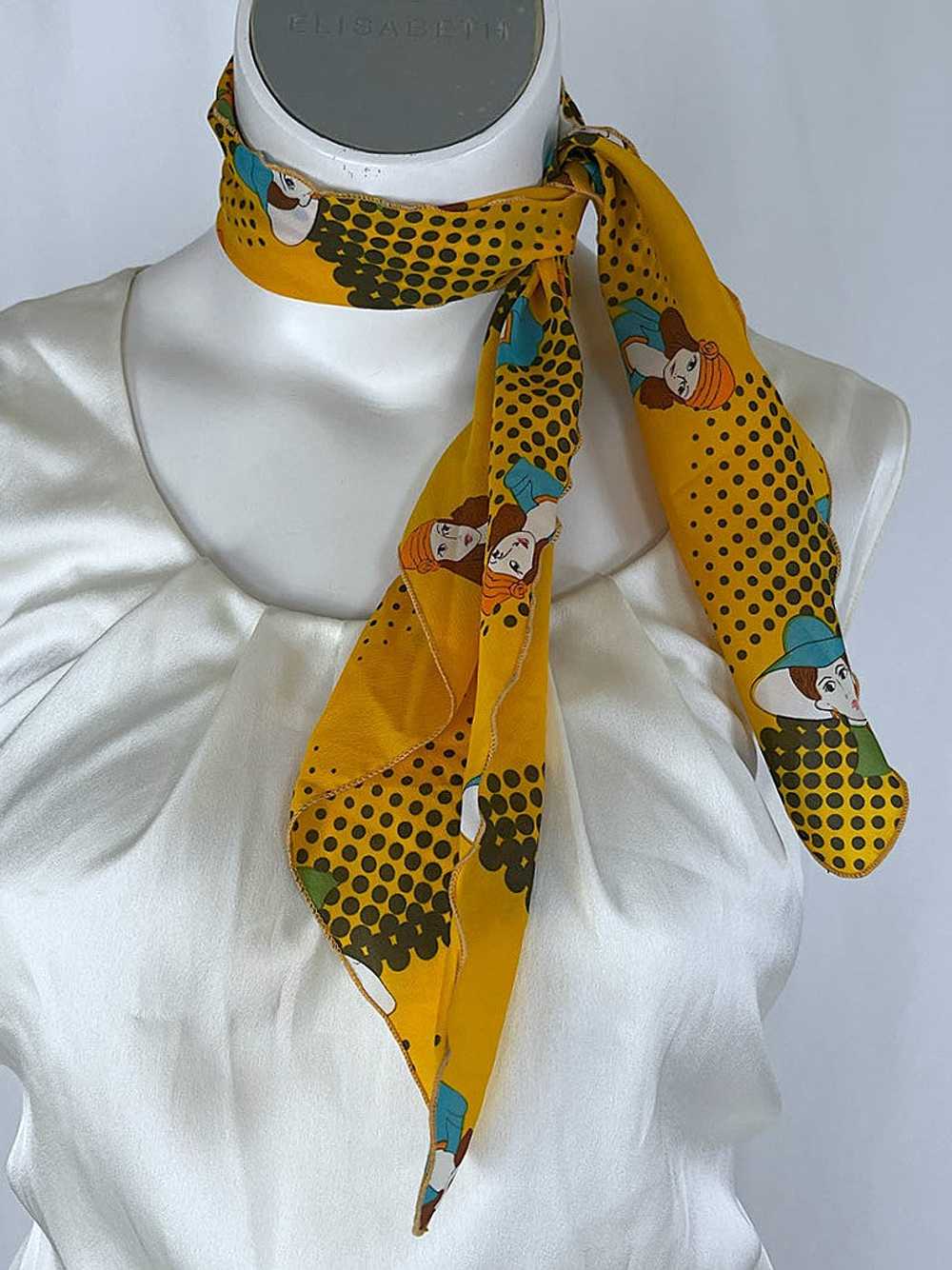 Vintage Orange & Aqua Novelty Art Deco Scarf - image 1