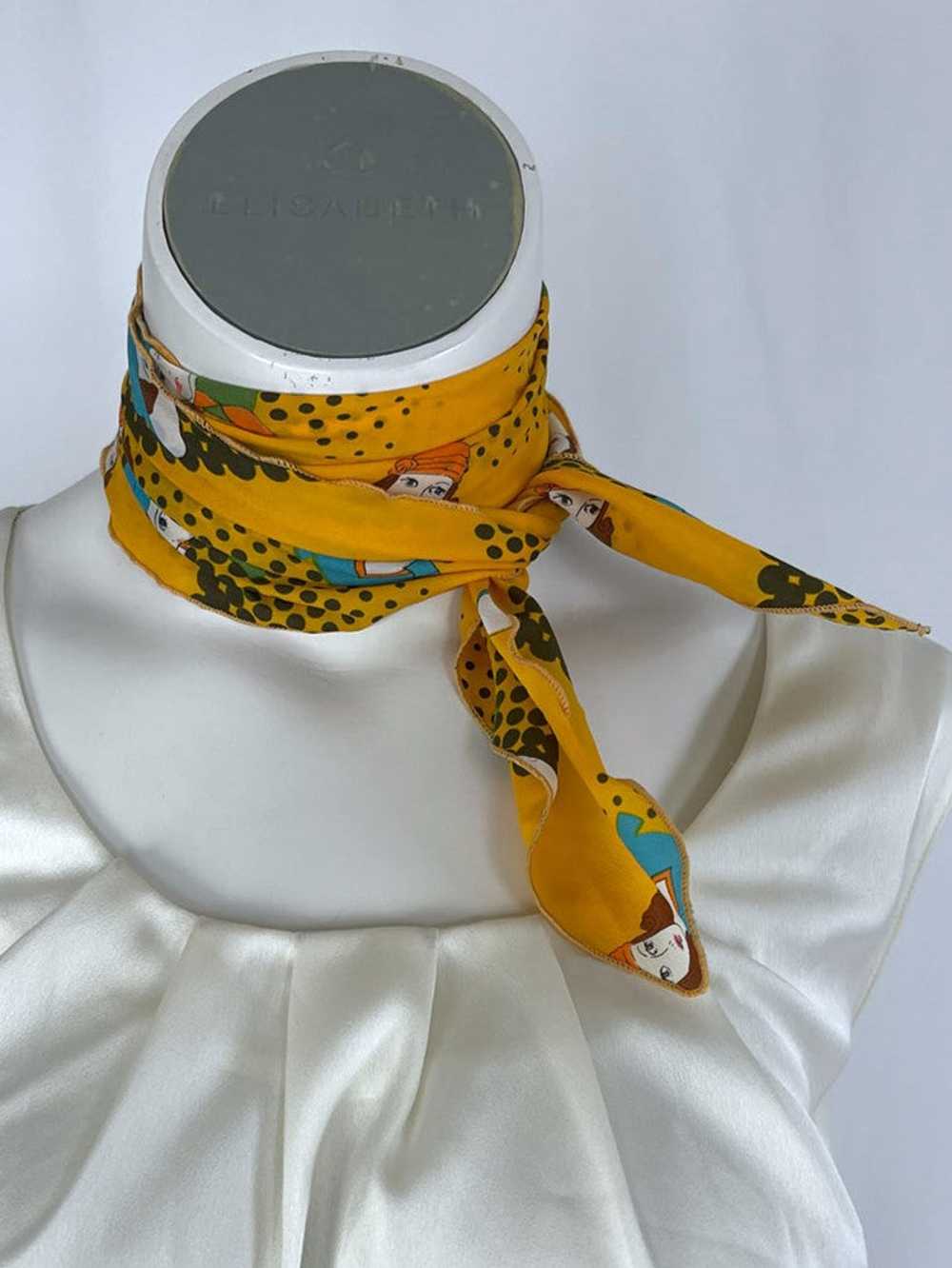 Vintage Orange & Aqua Novelty Art Deco Scarf - image 2