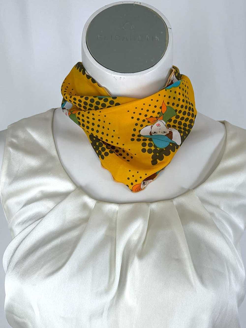 Vintage Orange & Aqua Novelty Art Deco Scarf - image 3