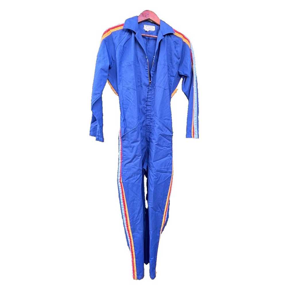 Vintage Workrite Jumpsuit Blue & Stripes 6 Pocket… - image 1