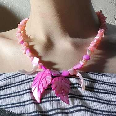 Vintage Pink Carved Shell Necklace - image 1