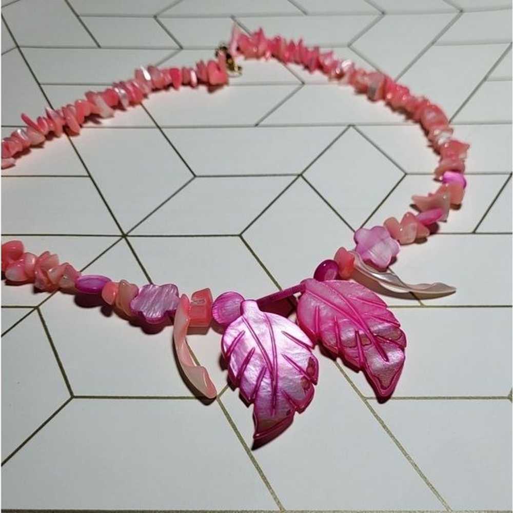 Vintage Pink Carved Shell Necklace - image 2