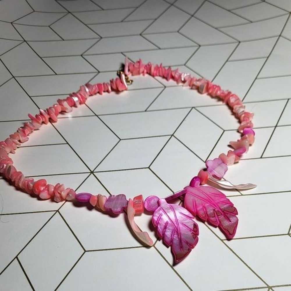 Vintage Pink Carved Shell Necklace - image 3