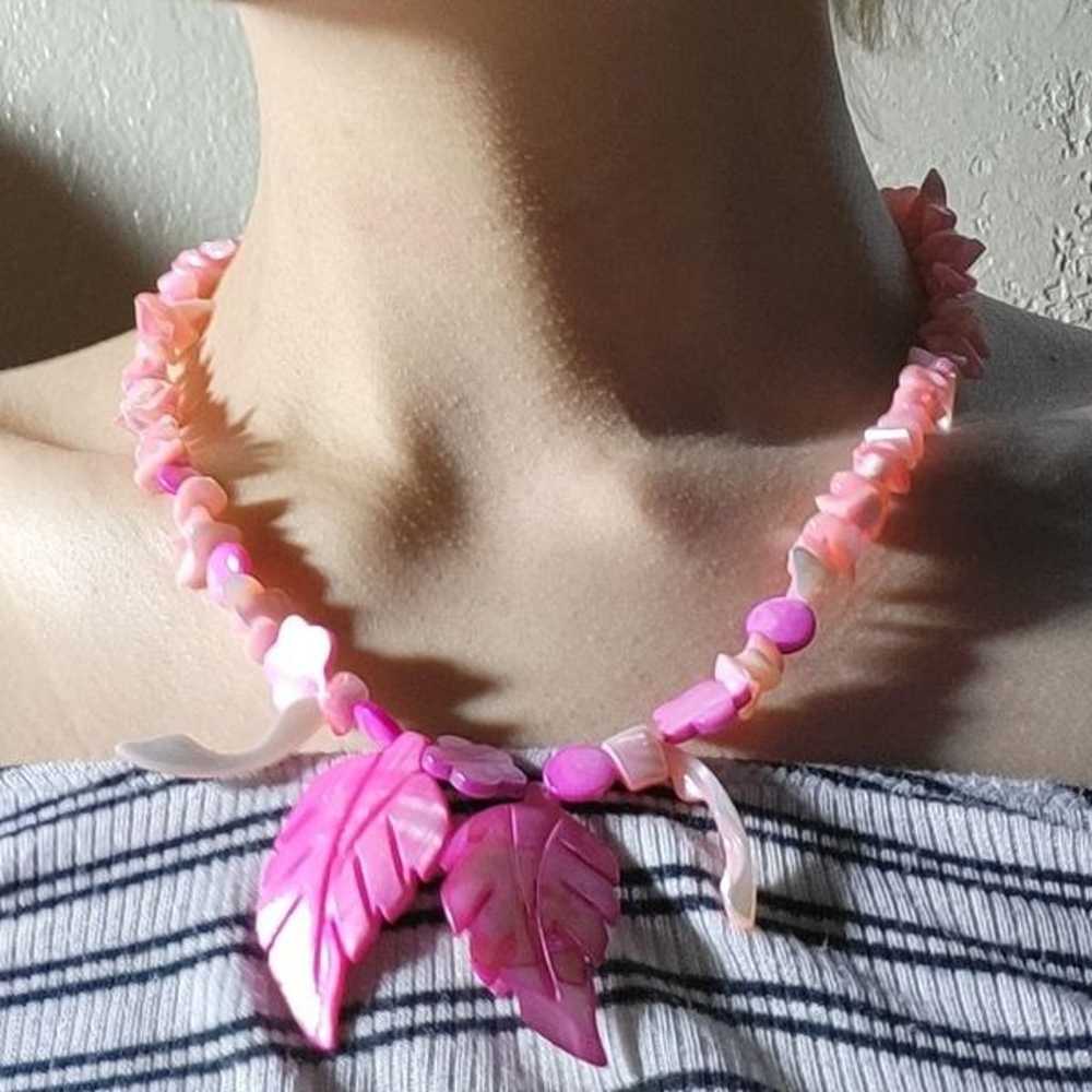 Vintage Pink Carved Shell Necklace - image 6