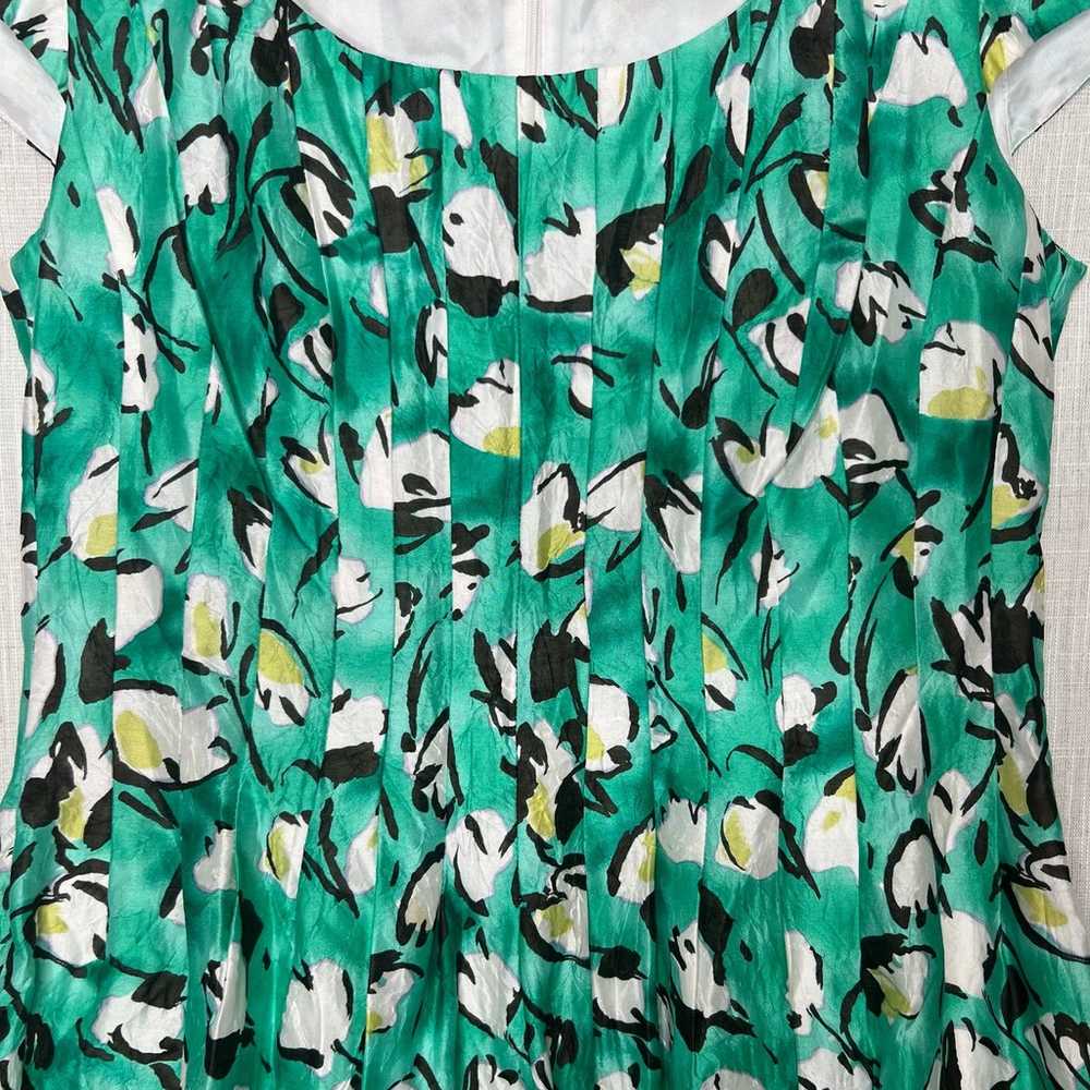 Kay Unger Green Silk Cotton Blend Floral Fit Flar… - image 7