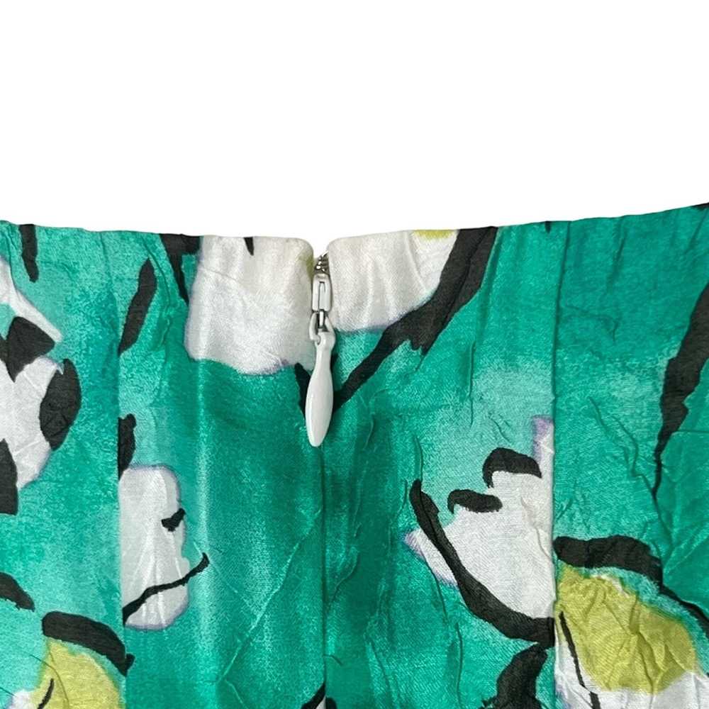 Kay Unger Green Silk Cotton Blend Floral Fit Flar… - image 9