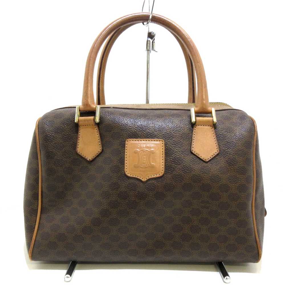 Auth CELINE Macadam Dark Brown Beige PVC Leather … - image 1