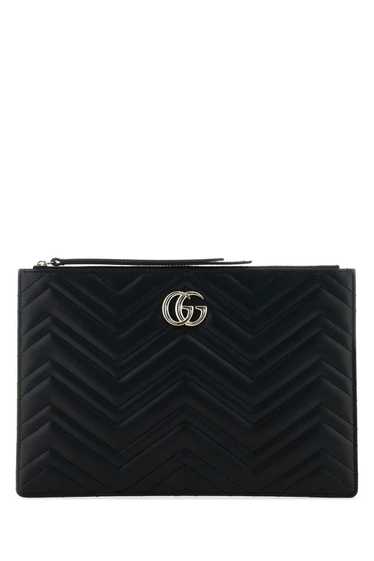 Gucci Black Leather Large Gg Marmont Clutch