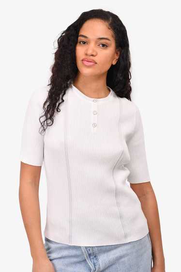 White Chanel Ribbed Knit Top Sleeveless CC Logo - Gem
