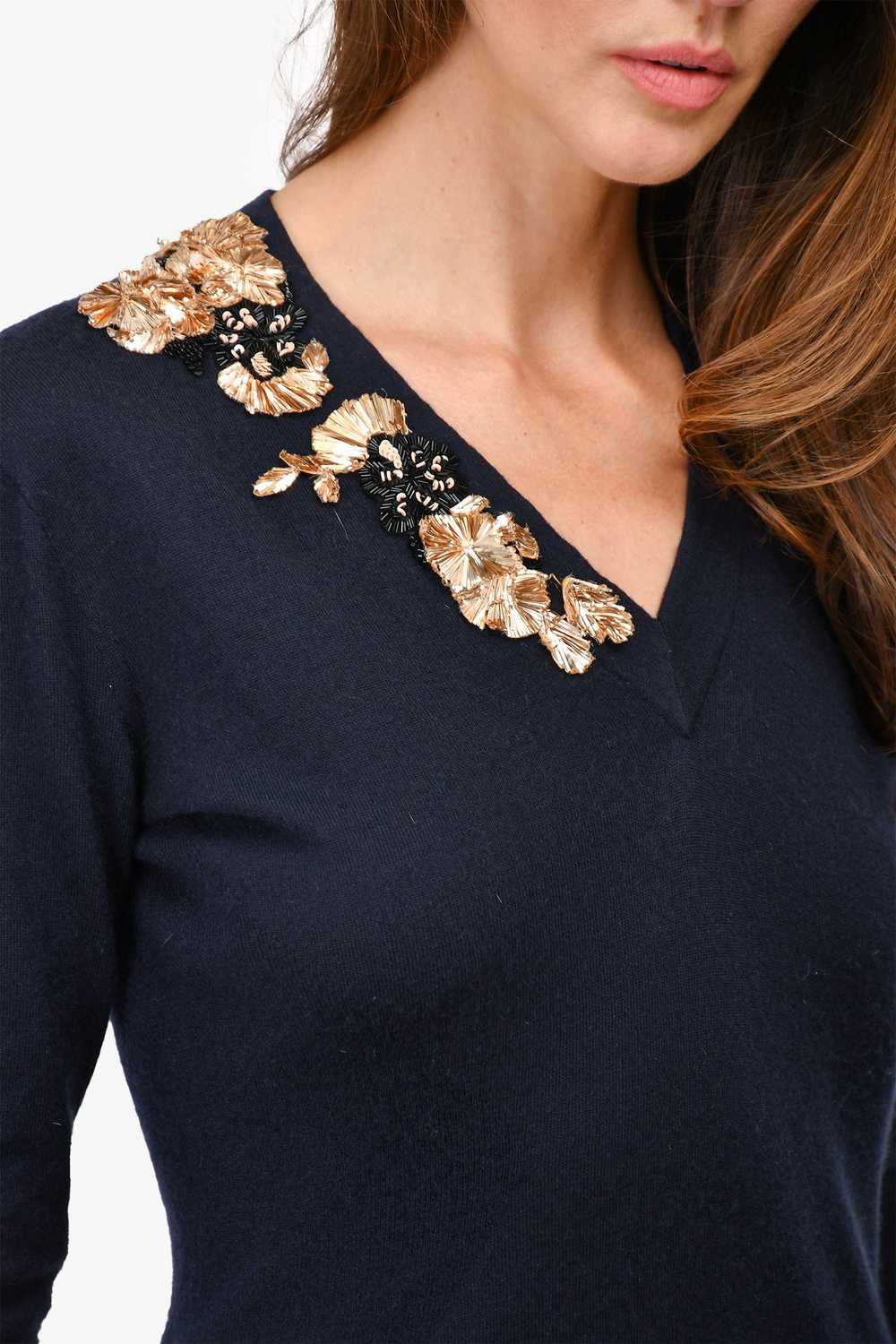 Christian Dior Navy Cashmere Sequin Floral Embroi… - image 2