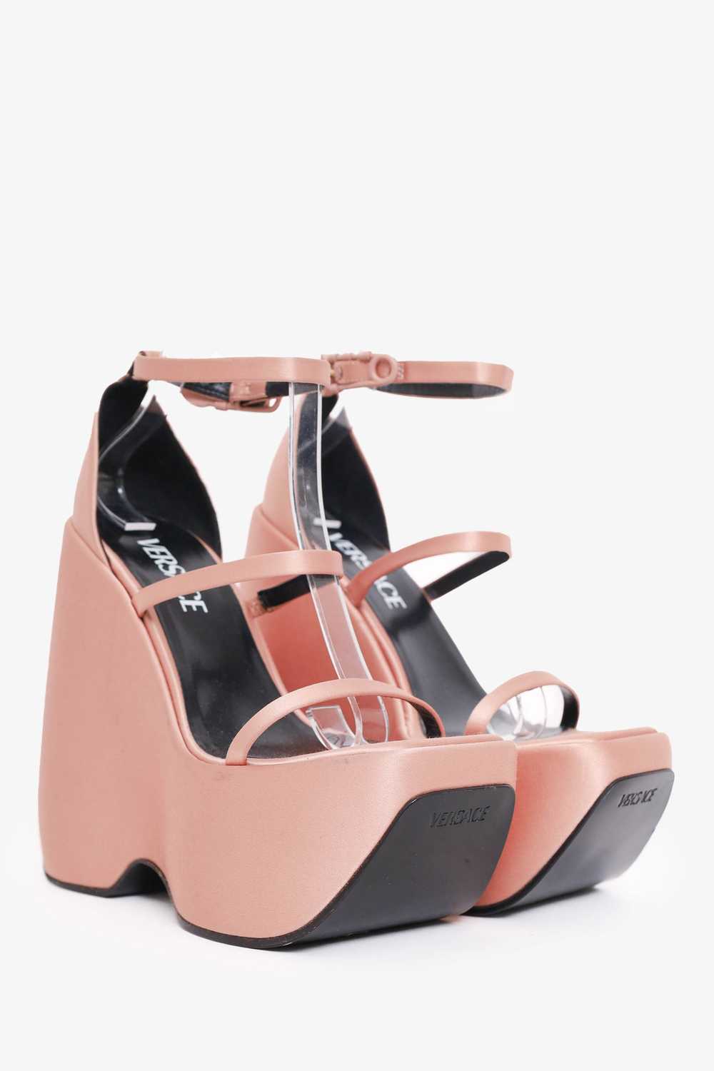 Versace Pink Satin Medusa Insignia Wedge Sandals … - image 2