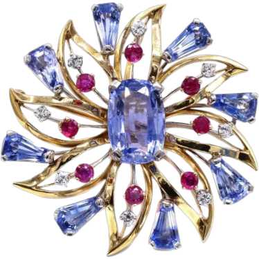 Oscar Heyman Sapphire Ruby Diamond 18 Karat Yello… - image 1