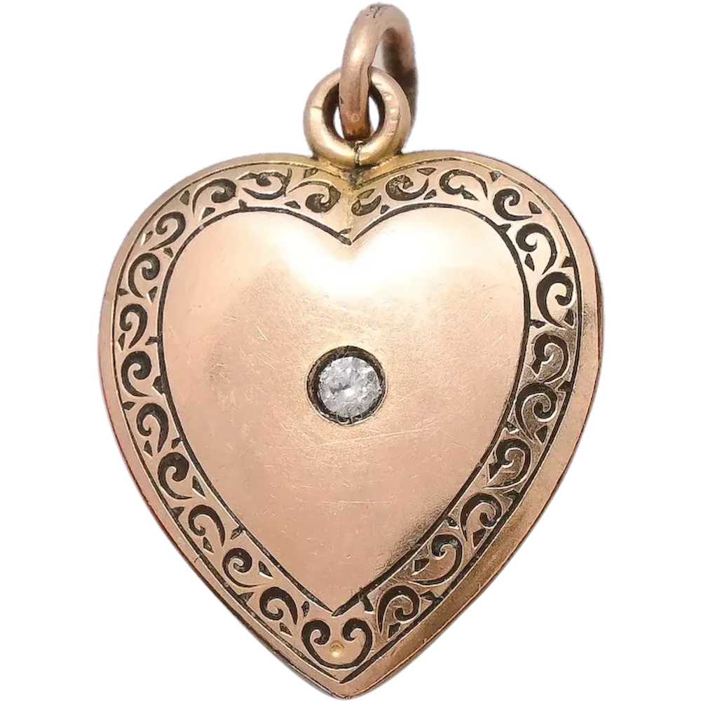 Antique Victorian HEART Rose Gold Filled Glass Ch… - image 1