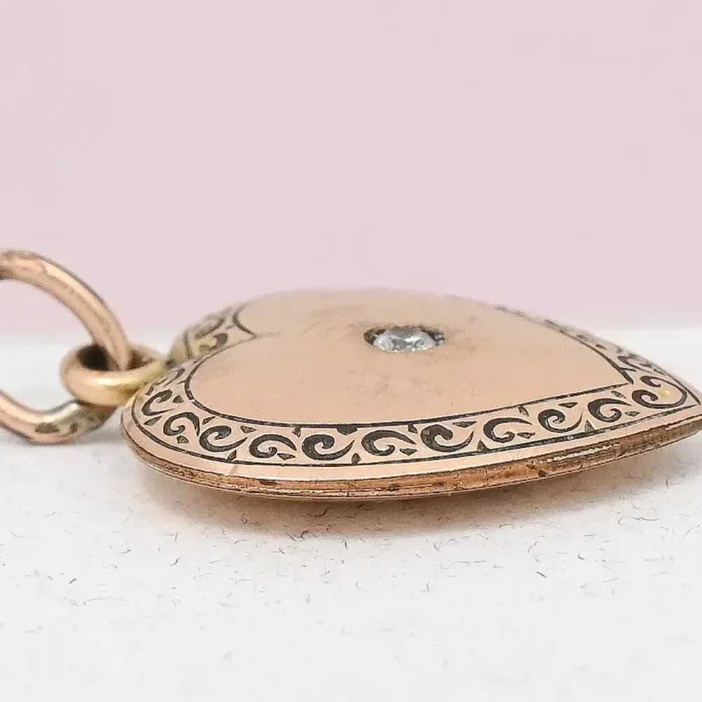 Antique Victorian HEART Rose Gold Filled Glass Ch… - image 2