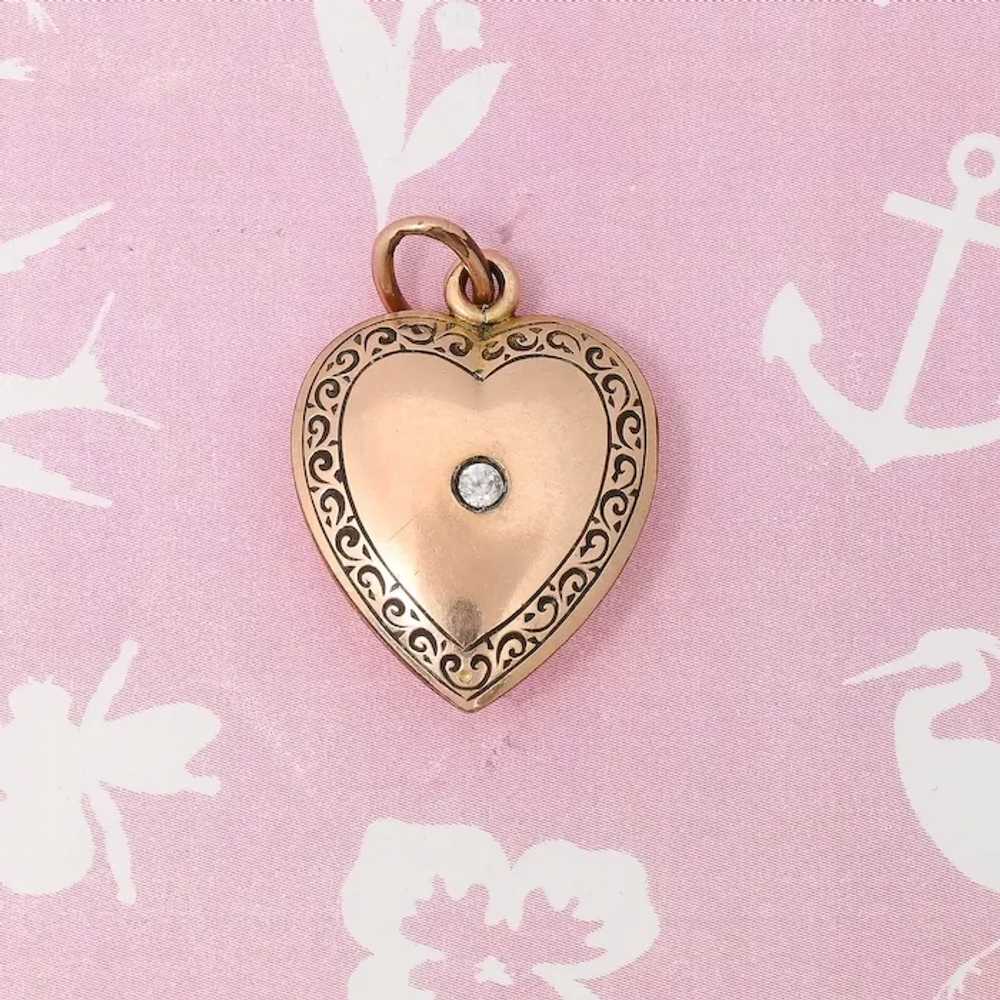 Antique Victorian HEART Rose Gold Filled Glass Ch… - image 4