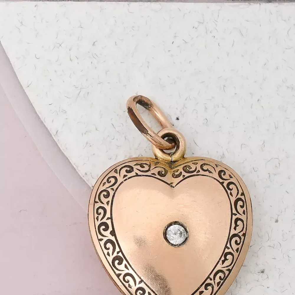 Antique Victorian HEART Rose Gold Filled Glass Ch… - image 5