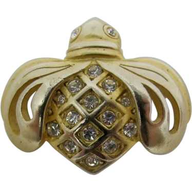 1980s Swarovski Gold Bee Brooch With White Crystal