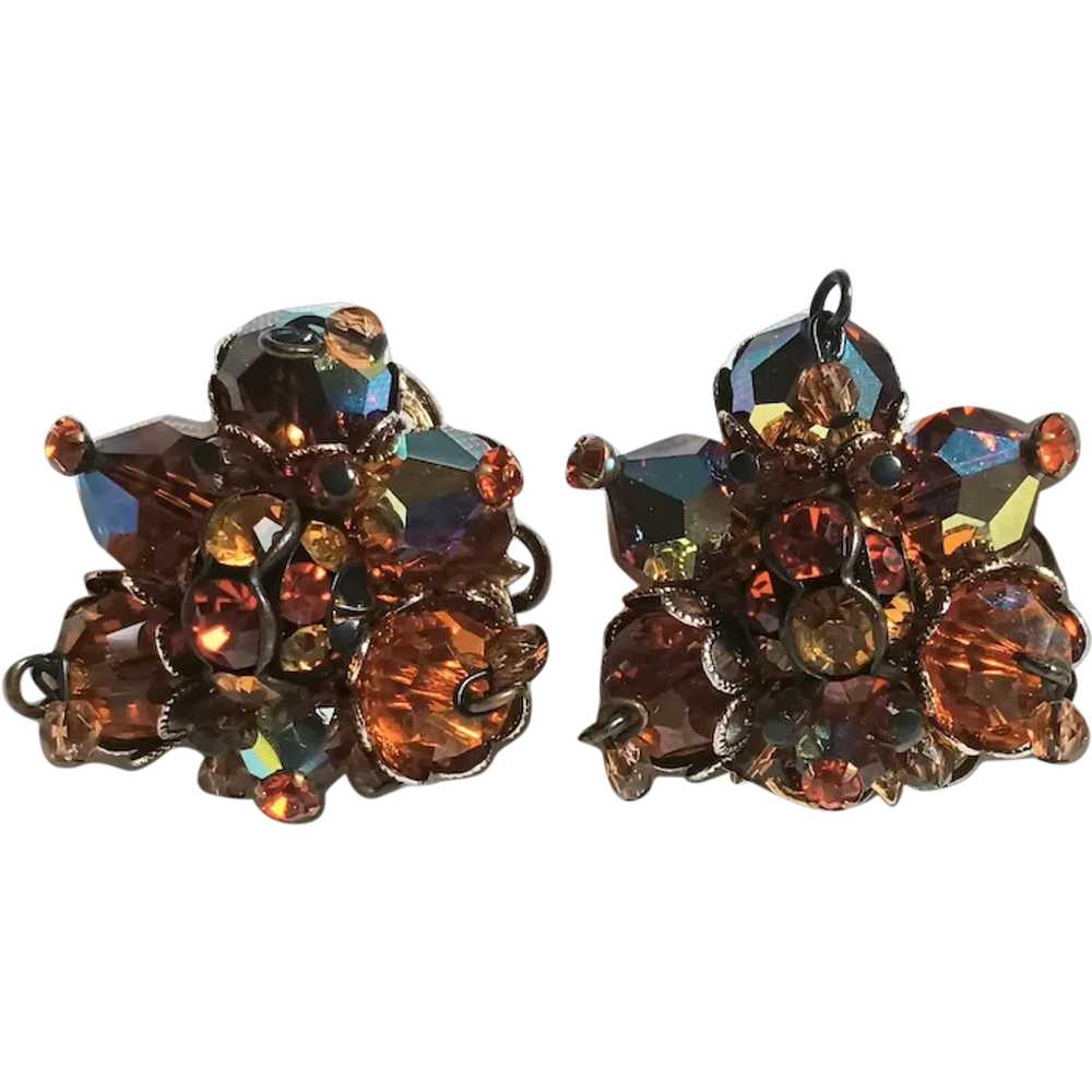 Alice Caviness clip earrings glass bead rhineston… - image 1