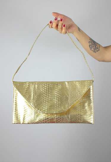 Y2K Oversized Shoulder Bag / Clutch Bag in Gold C… - image 1