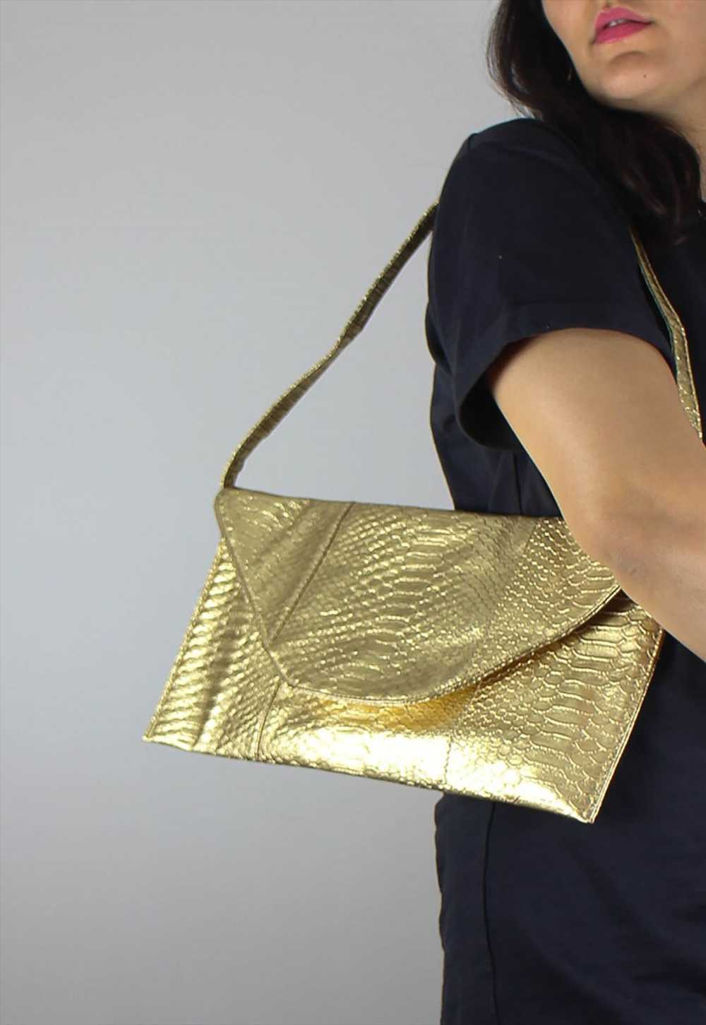 Y2K Oversized Shoulder Bag / Clutch Bag in Gold C… - image 2