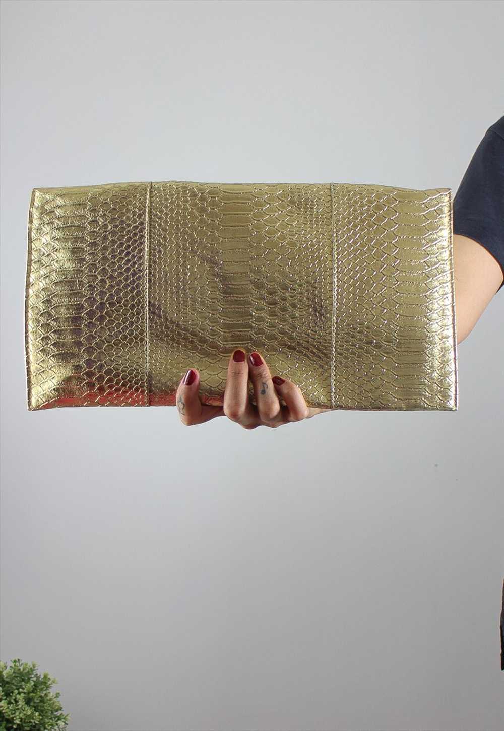 Y2K Oversized Shoulder Bag / Clutch Bag in Gold C… - image 5