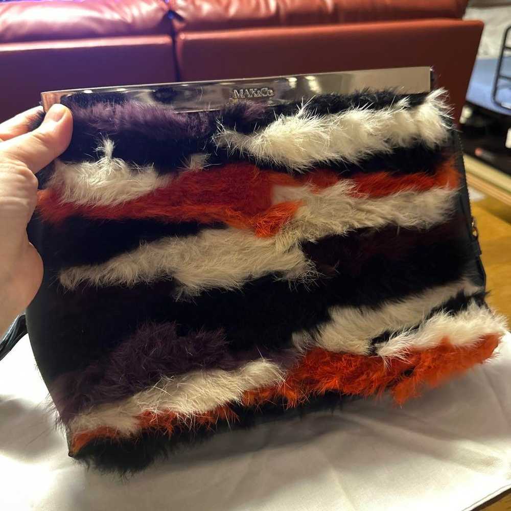 MAX&CO clutch bag with faux fur in black, orange,… - image 1