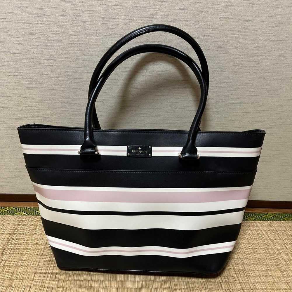 Kate Spade Stripe Pink Border Tote Bag A4 Pocket - image 2