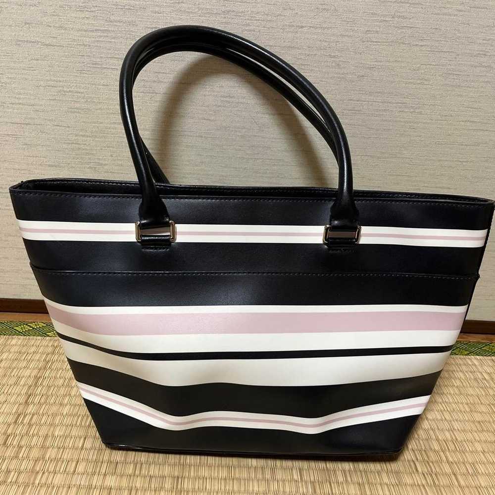 Kate Spade Stripe Pink Border Tote Bag A4 Pocket - image 4