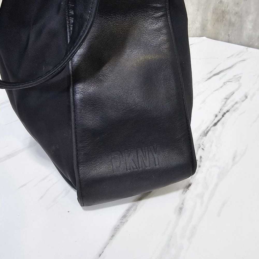 Vintage 90s DKNY Black Canvas Leather Hobo Should… - image 5