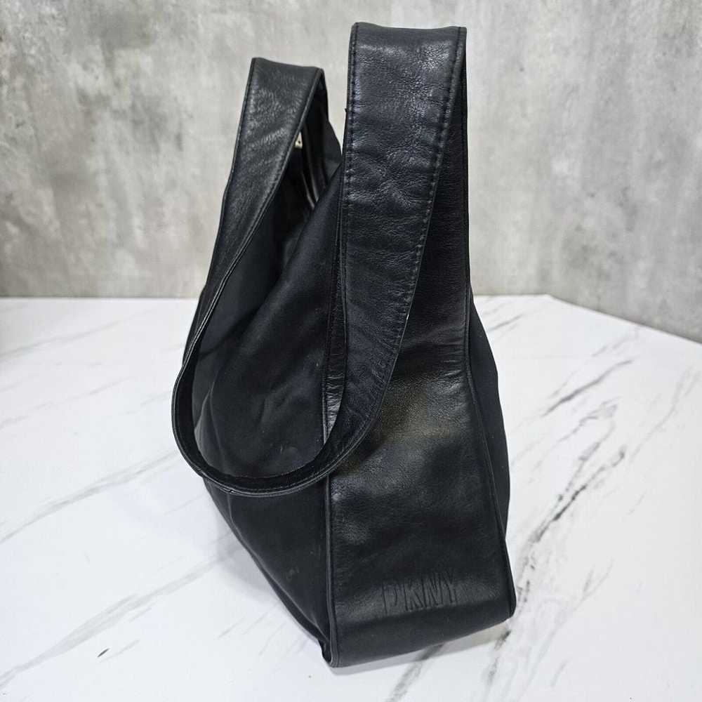 Vintage 90s DKNY Black Canvas Leather Hobo Should… - image 6