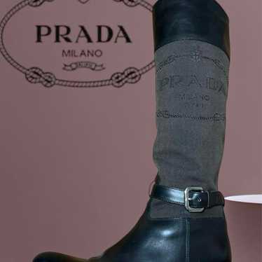 Prada long boots with zipper in black and gray. - image 1