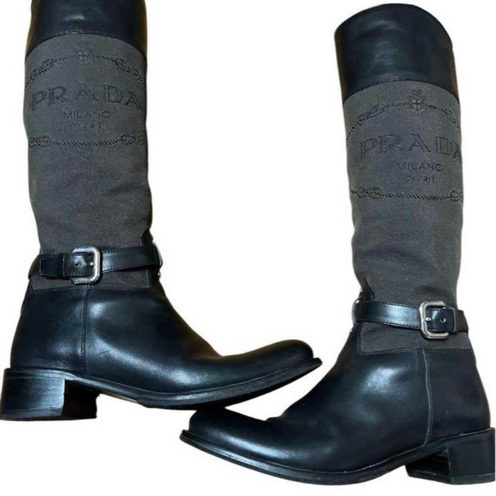 Prada long boots with zipper in black and gray. - image 2