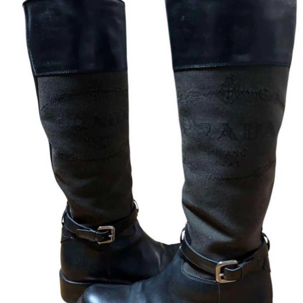 Prada long boots with zipper in black and gray. - image 3