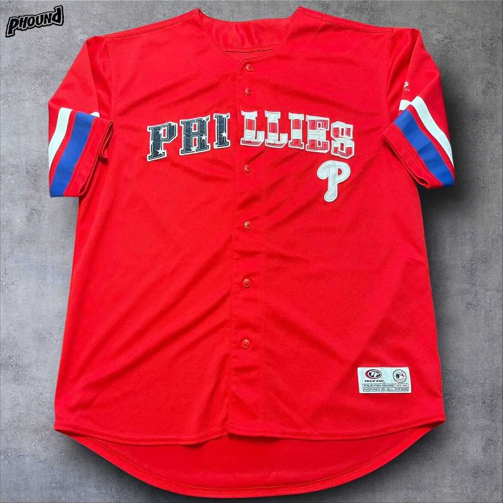 Rare PHILADELPHIA PHILLIES JERSEY SEWN MENS L TRU… - image 1