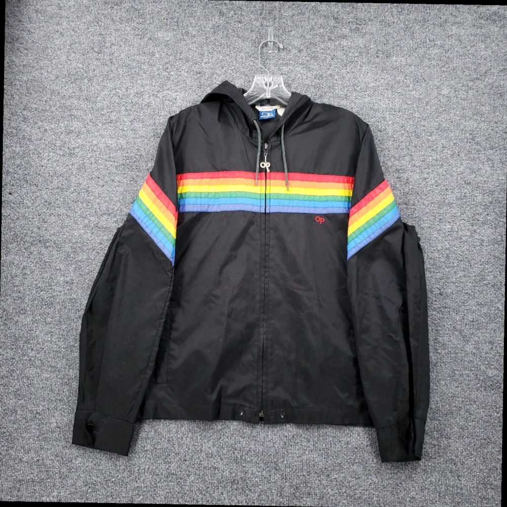 Ocean Pacific Classic Black Rainbow Windbreaker H… - image 1