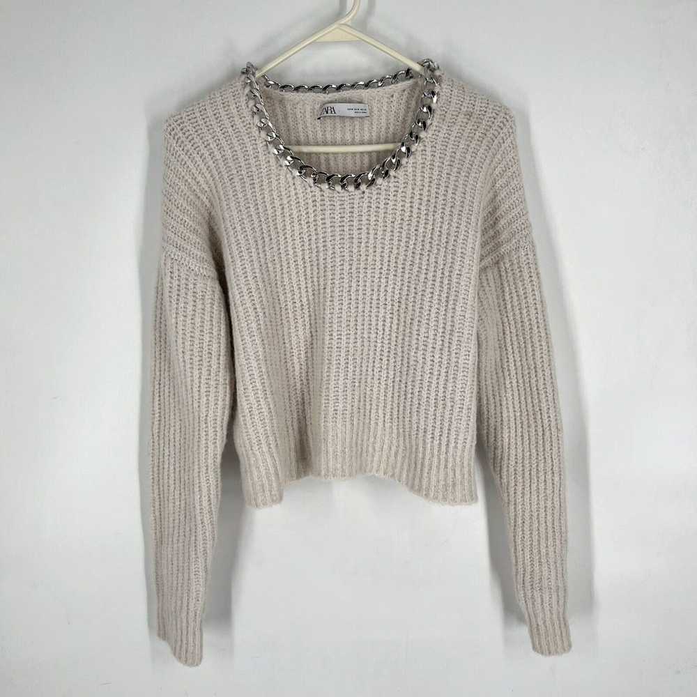 Zara Zara Womens Cream Chain Cropped Long Sleeve … - image 1