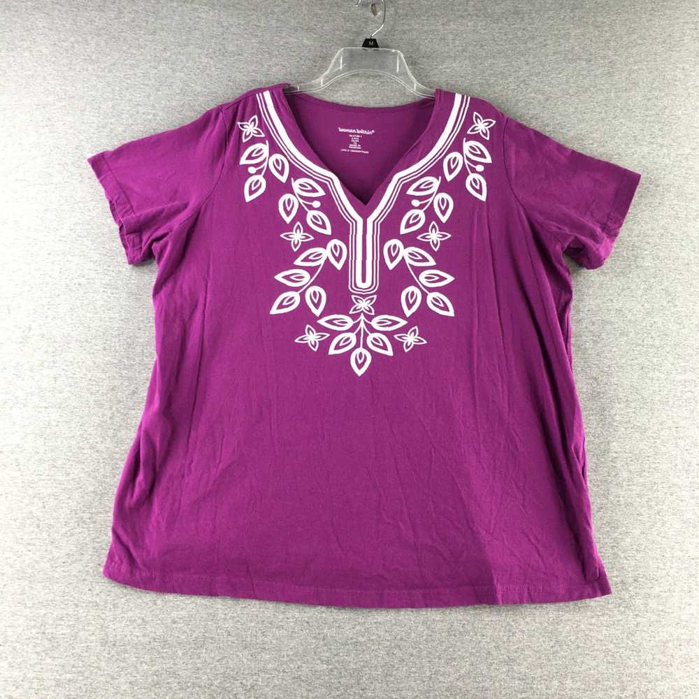 Vintage Womens 1X Ladies Short Sleeve Purple and … - image 1