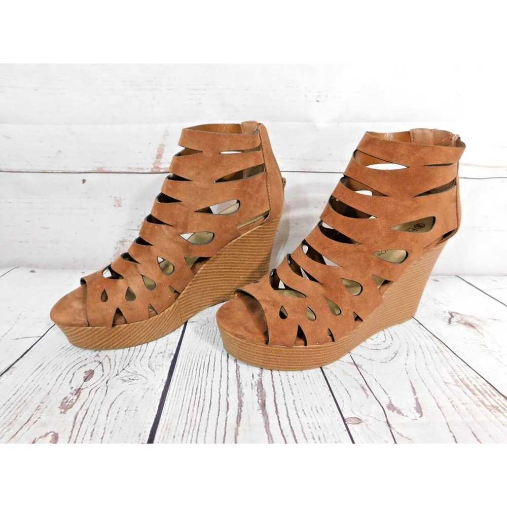 Wedge Open Toe Heels Hot Tomato Sz 9.5 Brown Pre-… - image 1