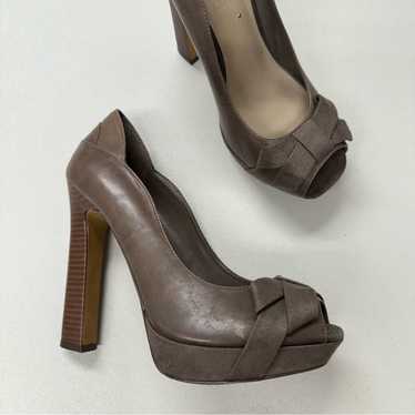 MRKT Brown Leather Peep Toe Classic Pumps Heels Wo