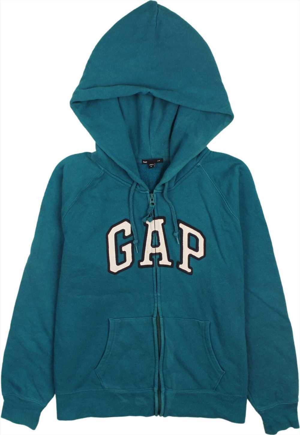 Vintage 90's Gap Hoodie Spellout Full Zip Up Turq… - image 1