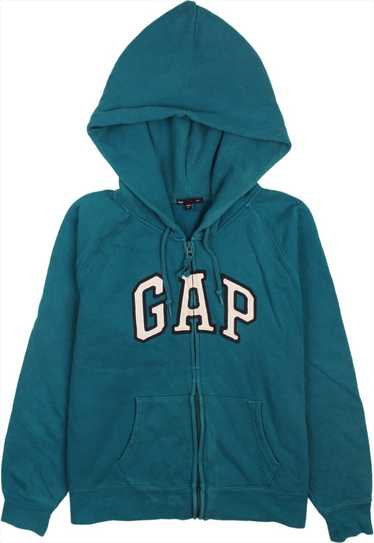 Vintage 90's Gap Hoodie Spellout Full Zip Up Turq… - image 1