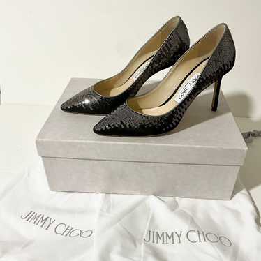 Jimmy Choo Romy 85 Pumps Black Satin Silver Sequi… - image 1