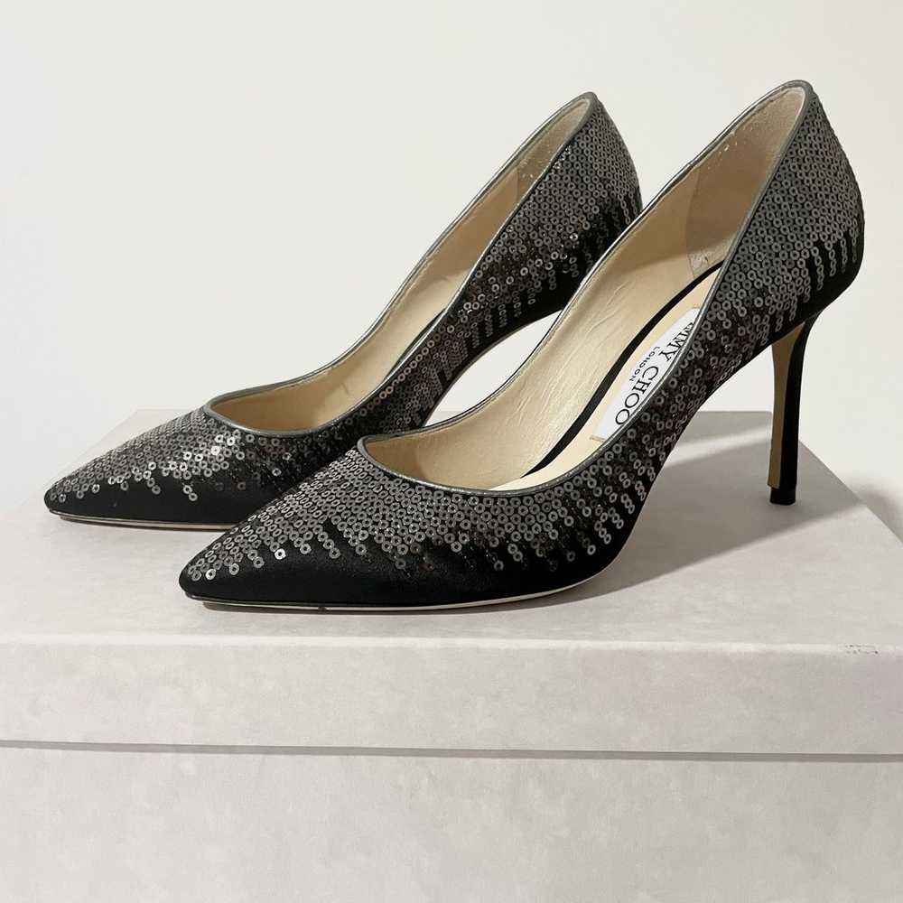 Jimmy Choo Romy 85 Pumps Black Satin Silver Sequi… - image 2