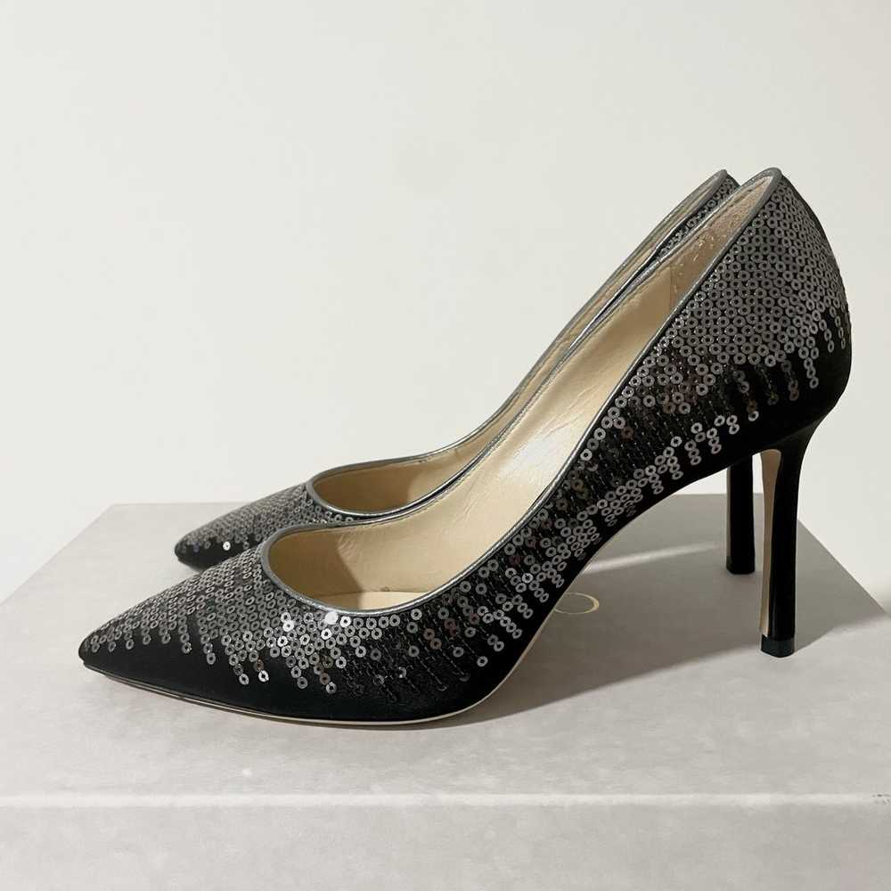 Jimmy Choo Romy 85 Pumps Black Satin Silver Sequi… - image 3