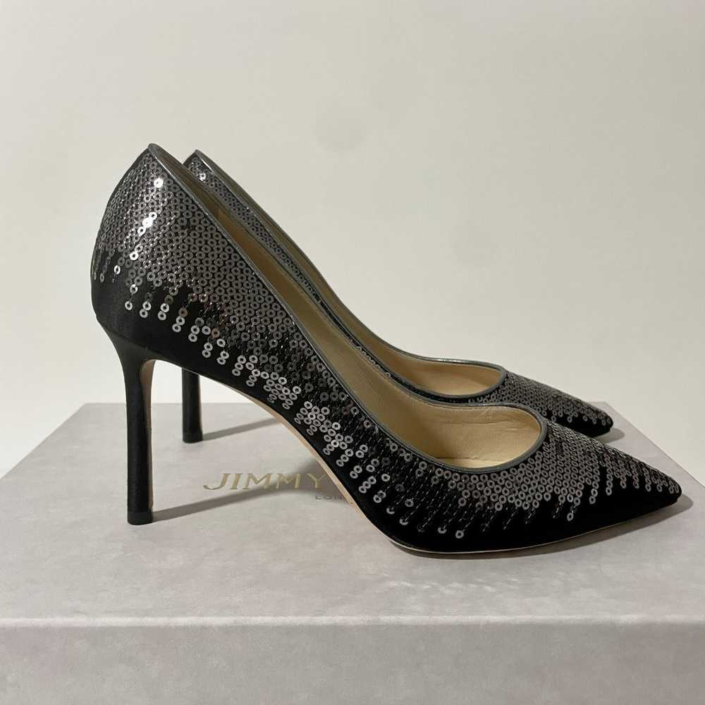 Jimmy Choo Romy 85 Pumps Black Satin Silver Sequi… - image 4