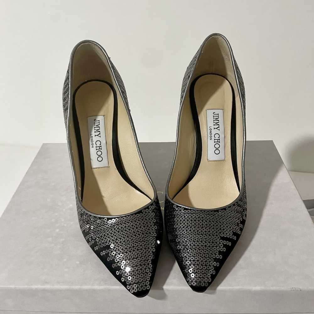 Jimmy Choo Romy 85 Pumps Black Satin Silver Sequi… - image 5