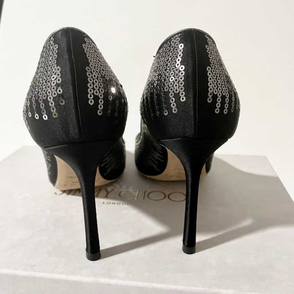 Jimmy Choo Romy 85 Pumps Black Satin Silver Sequi… - image 7